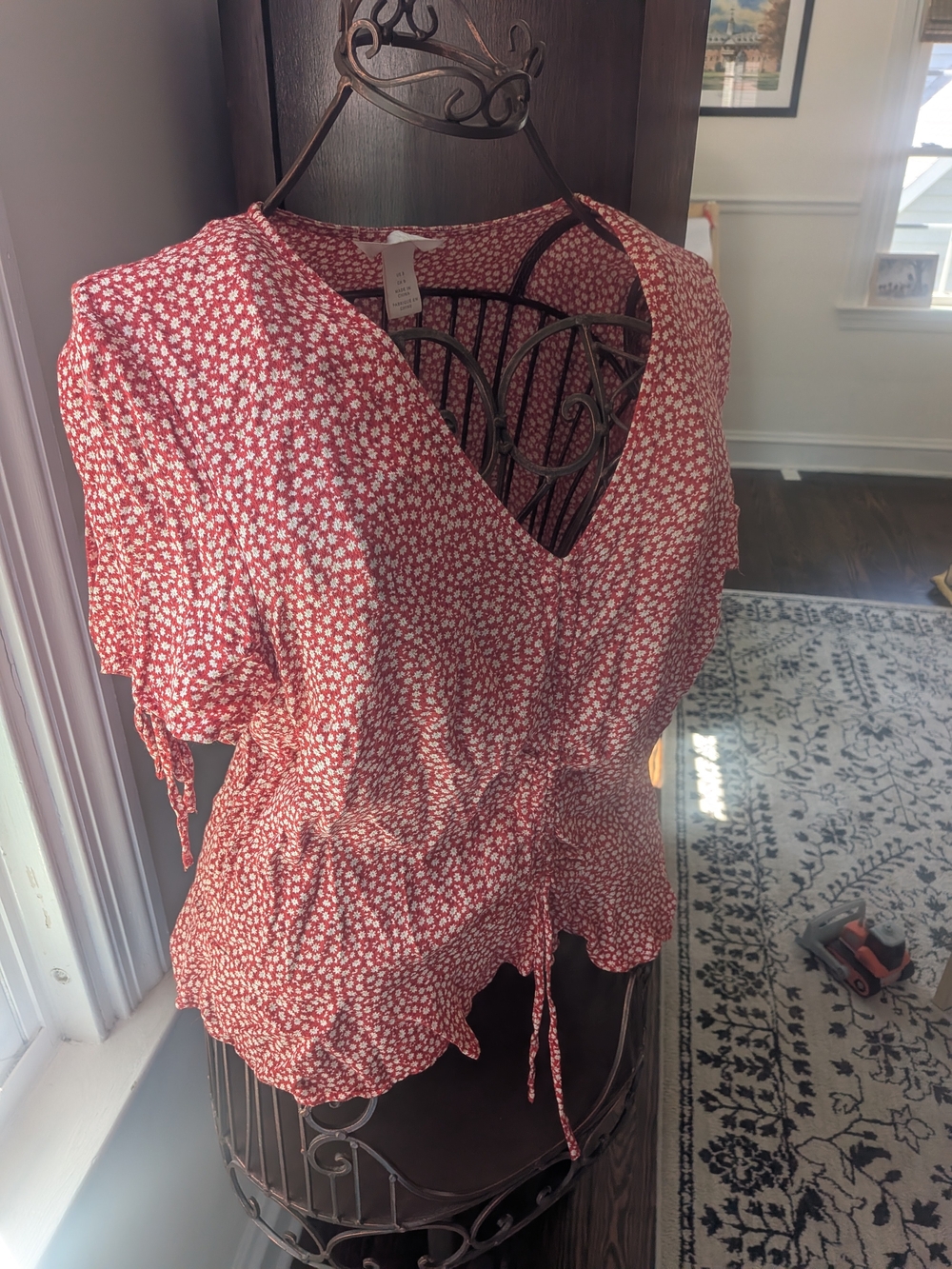 H&M Red Floral Wrap Blouse